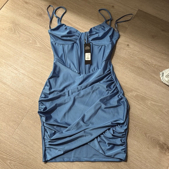 Fashion Nova Sky Blue Ruched Mini Dress - Picture 4 of 7